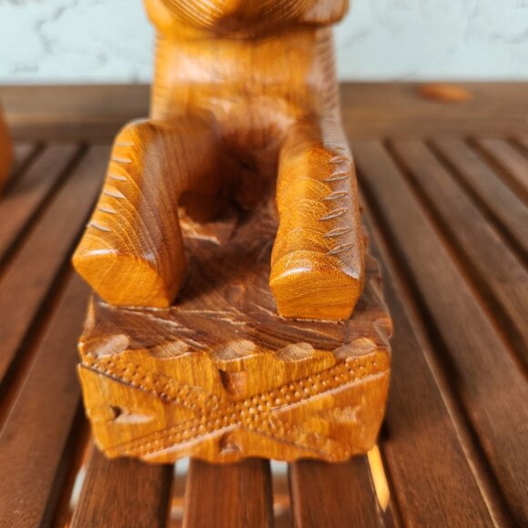 Vintage Hand-Carved Teak Elephant Bookends Pair – 10" Tall Wooden Decor Jungle - Picture 7 of 12